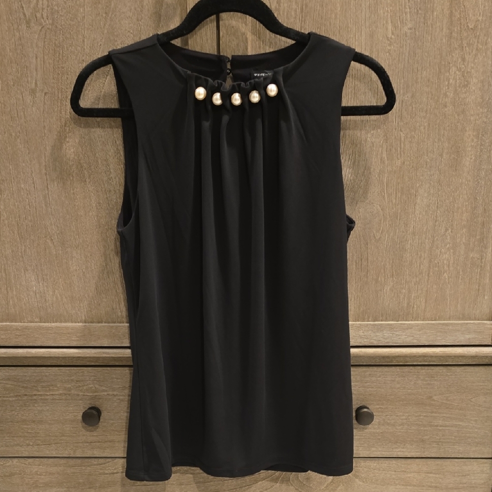White House Black Market Black Top with Pearl Details